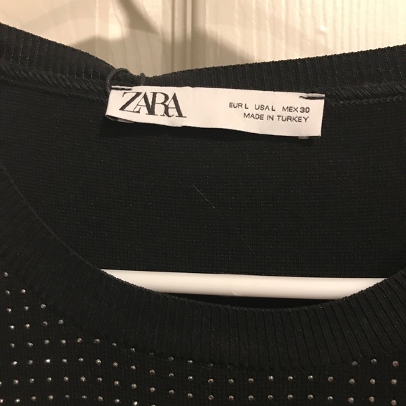 Black Long Sleeve Zara Silver Studded Knit Sweater with Puff Sleeves - Picture 2 of 5